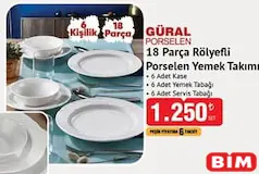 GÜRAL PORSELEN 18 PARÇA RÖLYEFLİ PORSELEN YEMEK TAKIMI 6 KİŞİLİK